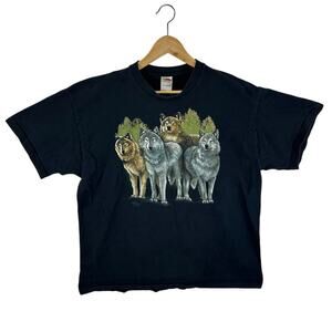 Vintage Wolf Nature Graphic Tee Y2K Size 2XL Outdoors